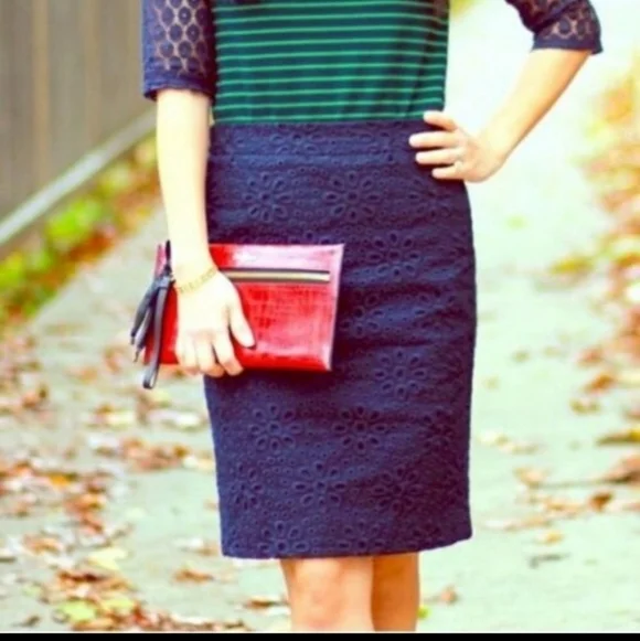 J crew the pencil skirt blue eyelet skirt