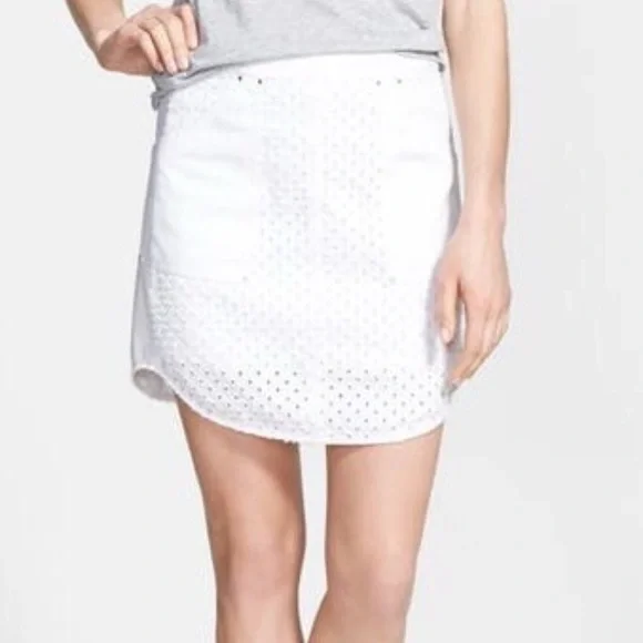 Rebecca Taylor Punched White Denim Mini Skirt, 4