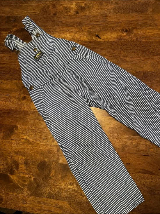 Vintage 70s 80s Osh Kosh Hickory Stripe Toddler Overalls Sz 5/6 Kids