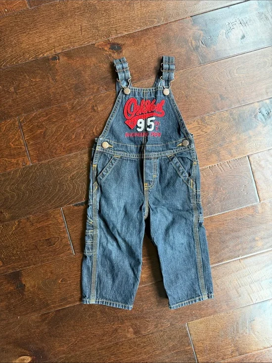 OshKosh B'gosh Dark Blue Denim Overalls with Red Embroidery