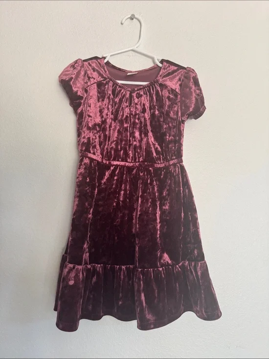 OshKosh B'gosh Velvet Burgundy Puff-Sleeve Dress