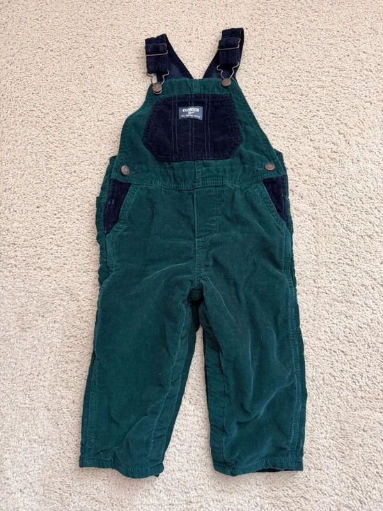 OshKosh B'gosh Dark Green Corduroy Overalls with Navy Accents