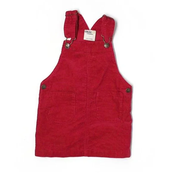 Oshkosh Toddler Girls Red Corduroy Overall skirt Dress Skirtall