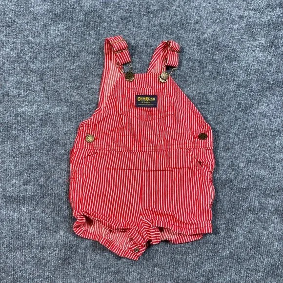 OshKosh Bgosh Vintage Red Hickory Stripe Overalls Made in USA 12M Shortalls