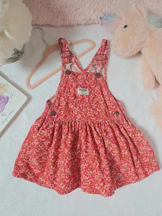 OshKosh B'gosh Coral Pink Floral Overall Dress