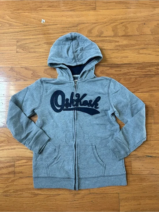 Like new OshKosh Gray Hooded Zip-Up jacket size 10/12
