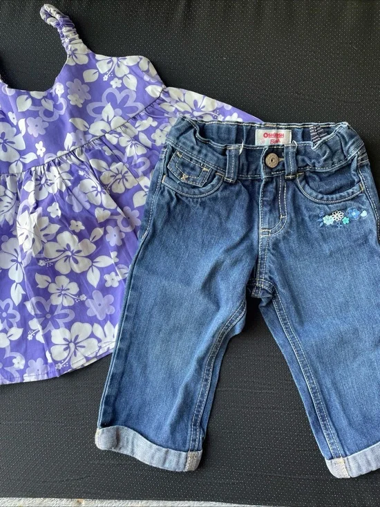 OshKosh B'gosh Purple Floral Sundress & Blue Denim Jeans Set
