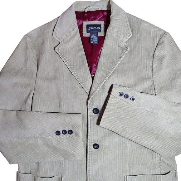 St Johns‎ Bay Mens M Corduroy Blazer Tan Cotton Dark Academia Preppy Sport Coat