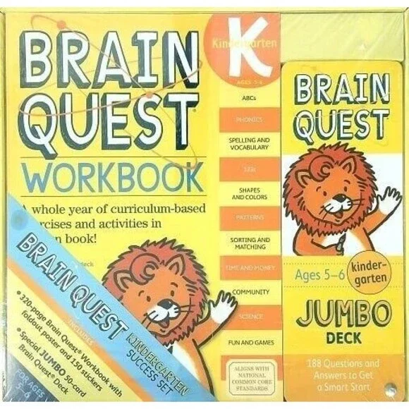 BRAIN QUEST Success Set Workbook & Jumbo Deck Kindergarten Age 5-6 NEW Learning