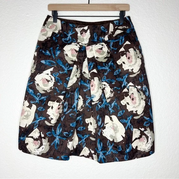 Moschino Brown Floral Skirt 100% Nylon A-Line Box Pleat size 8
