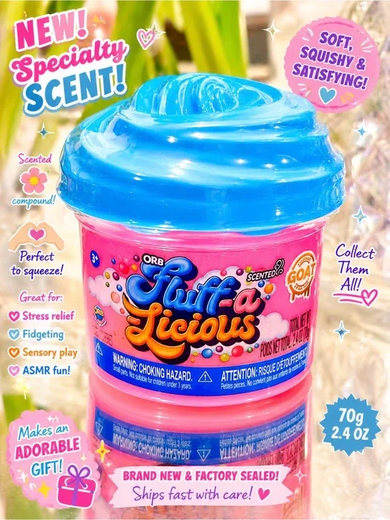 NEW ORB GOAT Fluff-a-Licious Scented Sensory Slime Compound Pink Sealed 2.4 oz