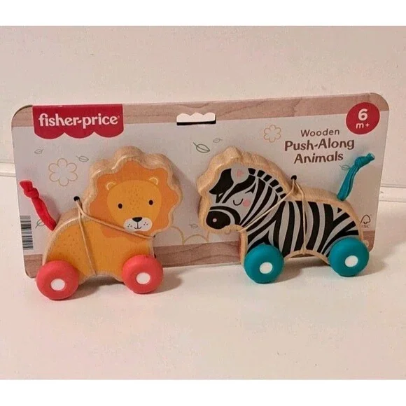 Fisher Price  Wooden Push Along Animals  New In Original Packaging
