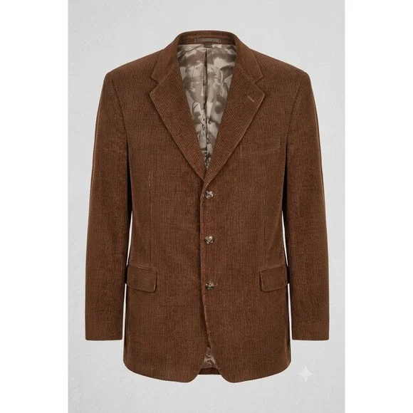 Western Brown Corduroy Blazer Three Button Sport Coat Jacket Camo Lined 46R