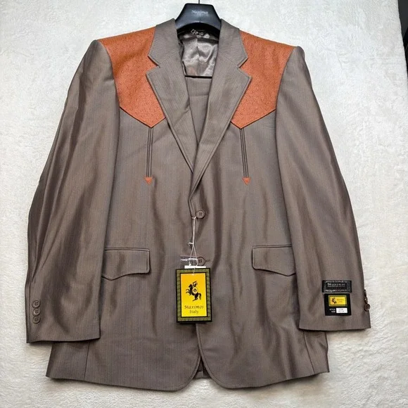 Vintage Western Suit Mens 42R Brown Cowboy Rodeo Stage Rockabilly Nashville NOS