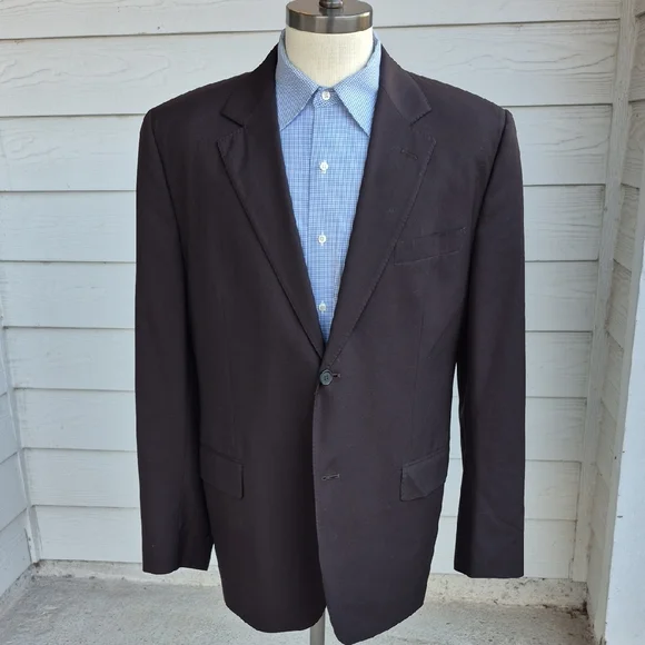 LOUIS VUITTON Uniformes Portugal Solid Dark‎ Brown Wool 44 L Mens Sport Coat