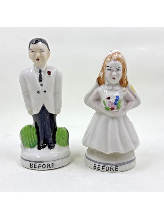 Vintage MCM Before & After Turnabout Bride Groom Salt And Pepper Shaker Novelty