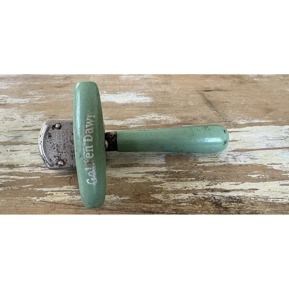 Vintage advertising Golden Dawn manual can opener green paint Edlund Junior 1950