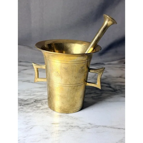 Vintage SKULTUNA Solid Brass Apothecary Druggist Mortar & Pestle  Sweden (3026)