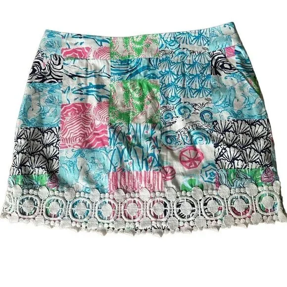 LILLY PULITZER Sea Life Skort Size 6 Multicolor Mini Pockets Venice Lace