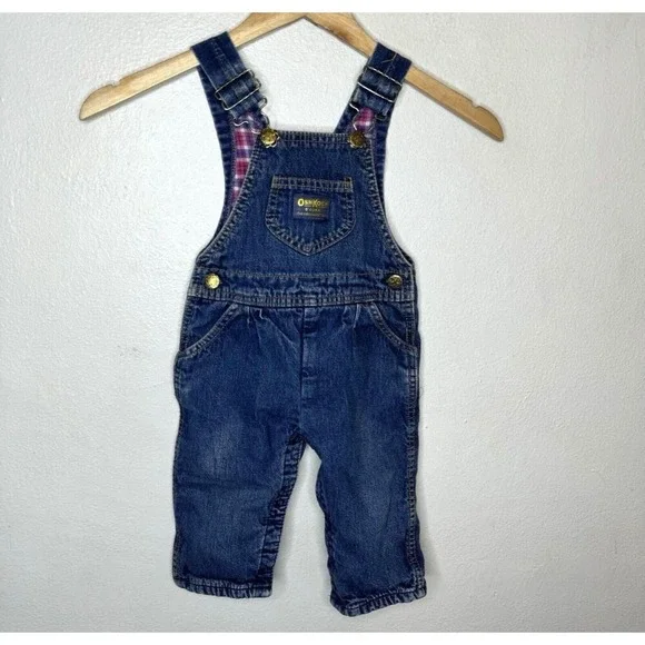 Vtg Oshkosh B'Gosh Vestbak Flannel Lined Bib Overalls Girls 24 Months Baby Denim