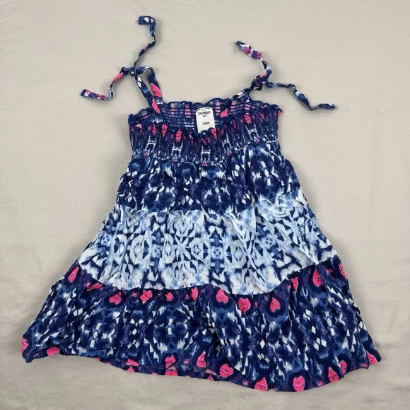 OSHKOSH BGOSH Toddlers Sundress Smocked Navy/Pink flowers -‎ 18M