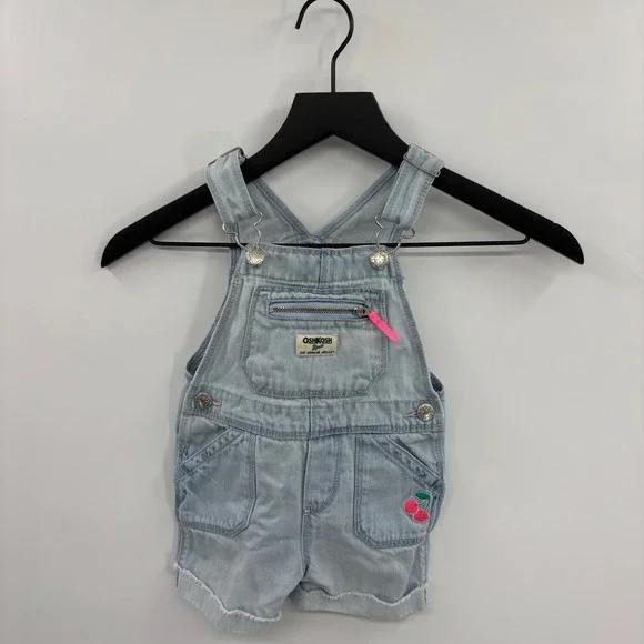 OshKosh Bgosh Kids 2T Light Wash Denim Cherry Shortalls Overalls GCL15232-SML‎