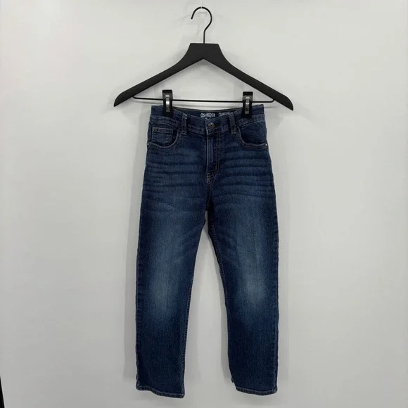 OshKosh Bgosh Kids Classic Straight Leg Jeans 8R 8A Dark Wash Stretch Snap Fly‎