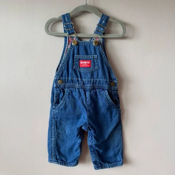 Vintage Osh Kosh B’Gosh Baby Red‎ Green Plaid Flannel Denim Overalls 6-9 months