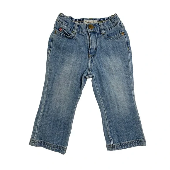 Oshkosh B'gosh Baby Girls Denim Jeans Elastic Waist Flower Accent Size 18 Months