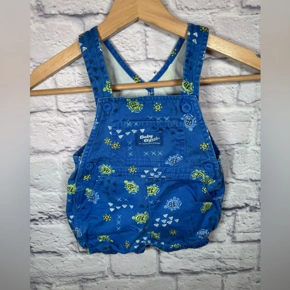 Vintage Oshkosh bgosh shortalls overalls sea‎ turtle 90’s rare print size 6-9 M