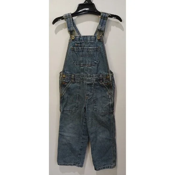 Oshkosh Kids Toddlers Blue Overalls Jeans Size 5T Side Snaps