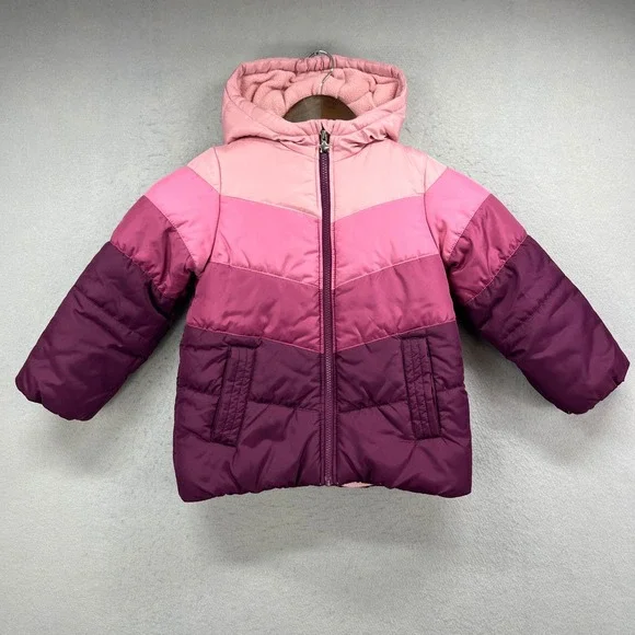 OshKosh Bgosh Jacket Girls 5/6 Pink Purple Hooded Fleece Outdoor Puffer Coat