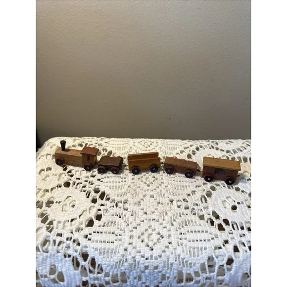 Vintage Loquai Small Wooden Toy Train Set 5 Piece West Germany Light