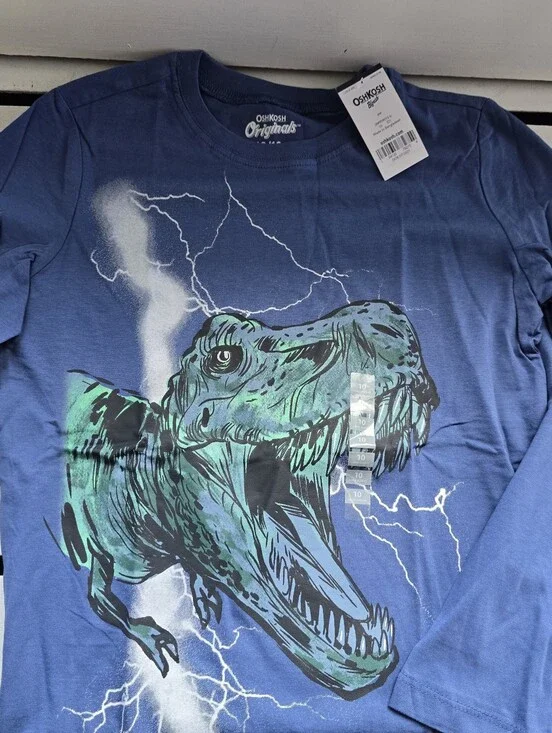 Carter's Navy Blue Long Sleeve Tee with Teal Dinosaur Graphic