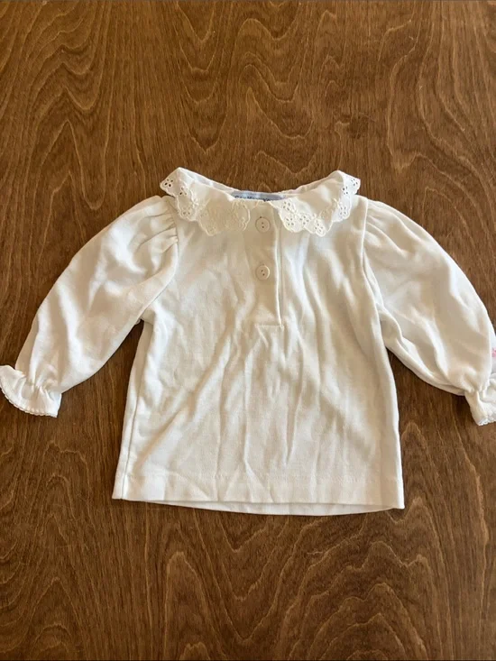 Vintage OshKosh B'gosh White Long-Sleeve Eyelet Collar Top 3-6 months
