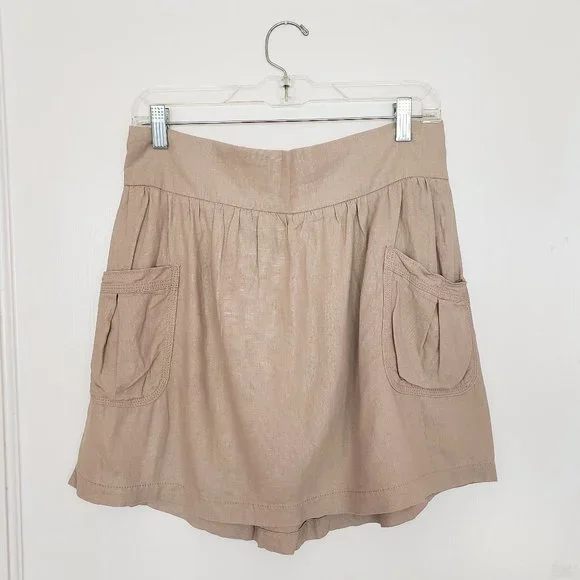 Old Navy Linen Blend Skirt Khaki Elastic Waist M