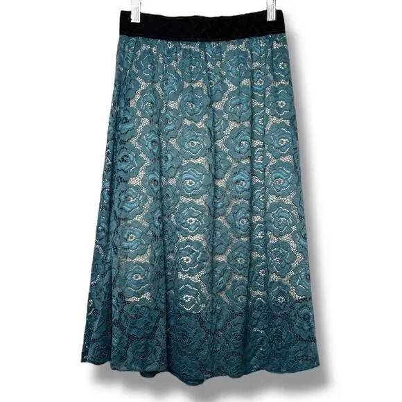 NWOT LuLaRoe Teal Lace Elegant Lucy Maxi Skirt Size Extra Small