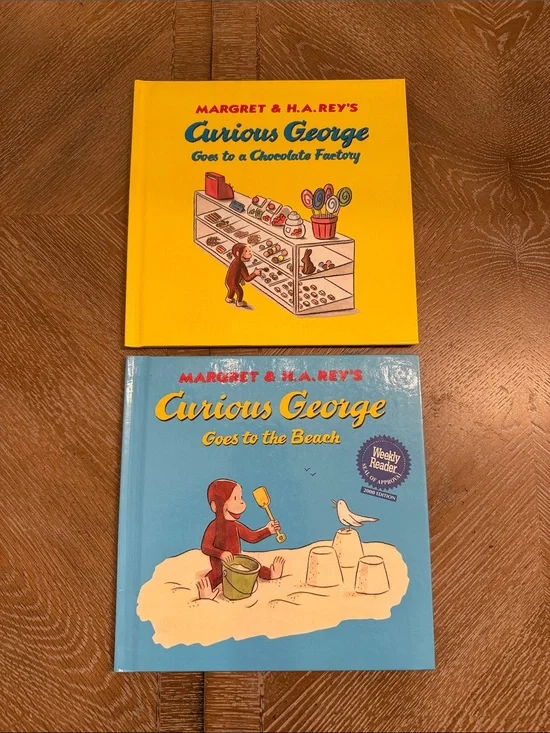 Curious George Hardcover Book Lot 2 Books | Goes to the Beach & Chocolate Factor