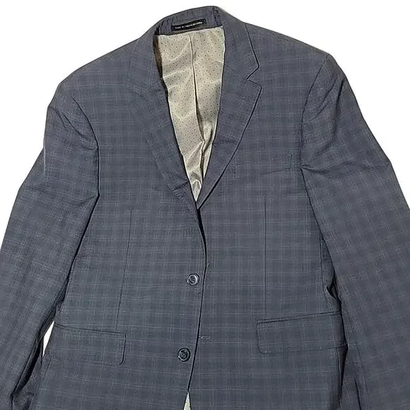 Plaid Sport Coat Perry Ellis Portfolio Men's Size 40R Blue Slim Fit Suit Jacket