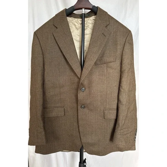 Lauren Ralph Lauren Men's Brown Herringbone Tweed Wool Sport Coat Blazer 44S