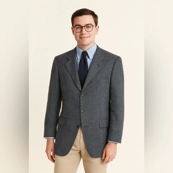 Canali x Boyds Blue Houndstooth Virgin Wool Blazer‎ Sz. 56