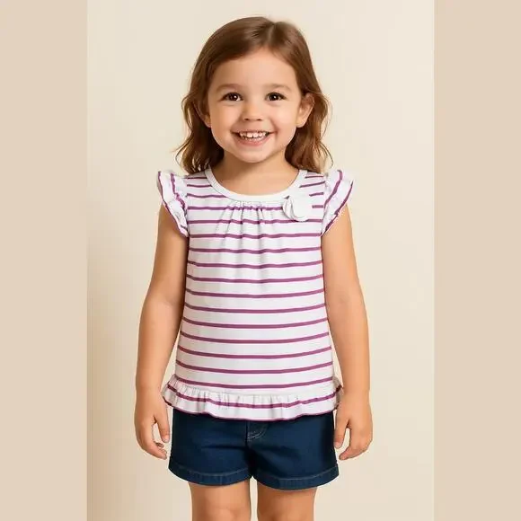 OshKosh b'Gosh Girls Top Size 6‎ Purple White Stripe Ruffle Flutter NEW