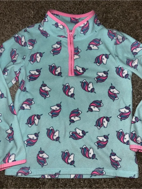OshKosh B'gosh Mint Unicorn Print Fleece Top with Pink Trim