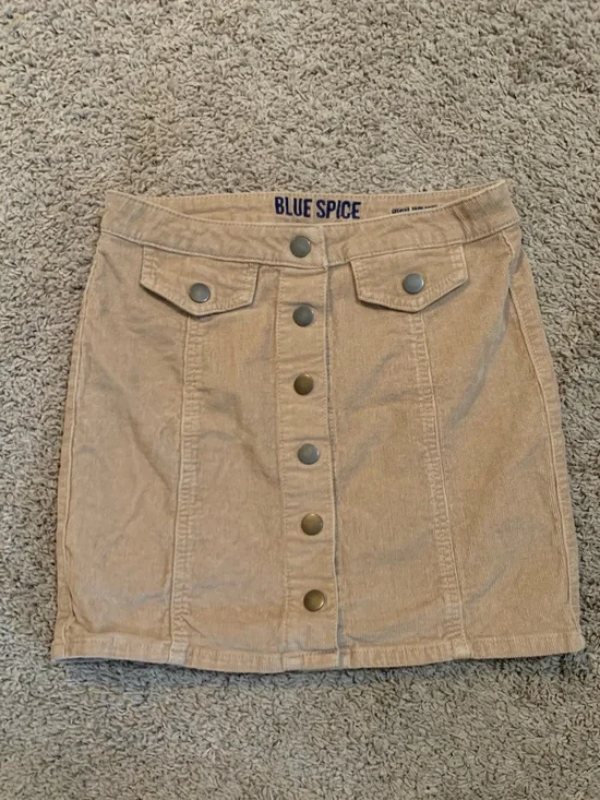 Blue Spice High Waist Beige Corduroy Skirt 5