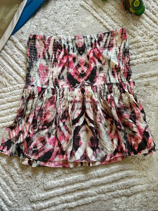 IRO Smocked Tiered Mini Skirt - Pink Black White Print