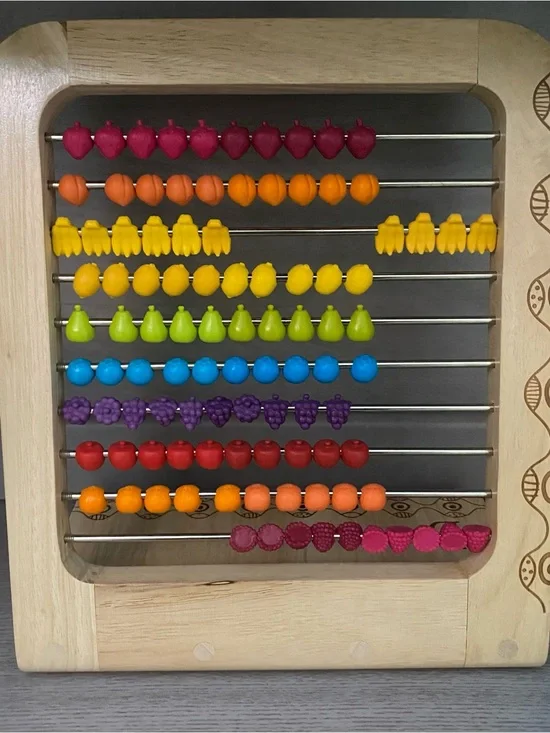 B Toys Wooden Kids Abacus Toy with Multicolor Fruit Counting Beads