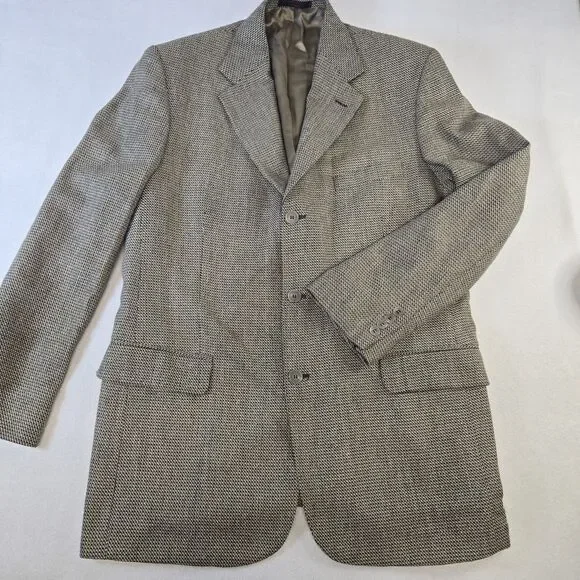 Vintage Stanley Blacker Three Button Tweed Houndstooth Blazer 42L Ventless