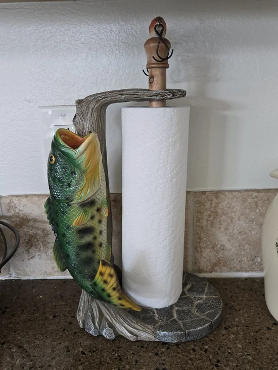 Decorative Green Fish Paper Towel Holder - Rustic Kitchen Stand