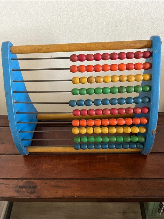 Vintage Playskool Wooden Abacus Toy Rainbow Colored Beads Circa 60's-70's