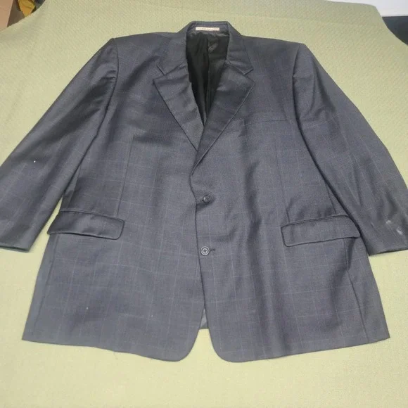 Burberry London Blazer Sport Coat Mens 52 Portly Gray Plaid 100% Wool Boyds Phl